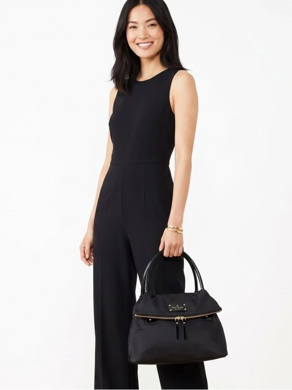 kate spade Black Nylon Dual-Handle Shoulder Bag with Gold Hardware